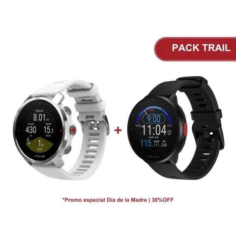 Pack Trail - Reloj Polar Grit X GPS Blanco S/M + Polar Pacer GPS Negro S/L